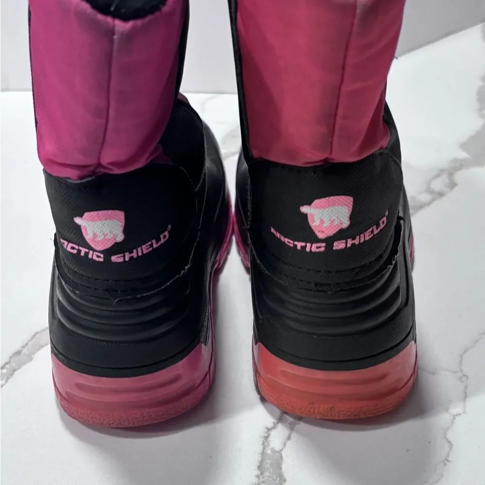 Arctic Shield | Girls Pink Black Padded Winter Snow Boots Size 12 Toddler